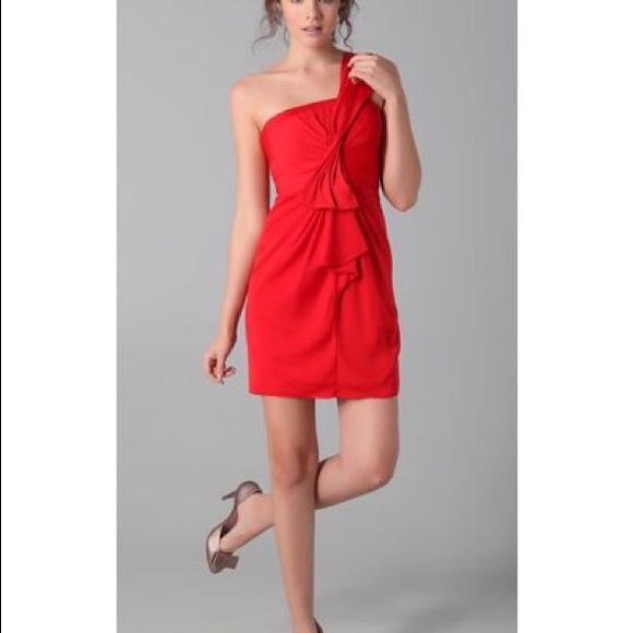 BCBGMaxAzria Dresses & Skirts - BCBGMAXAZRIA Red Palais One Shoulder Dress 10